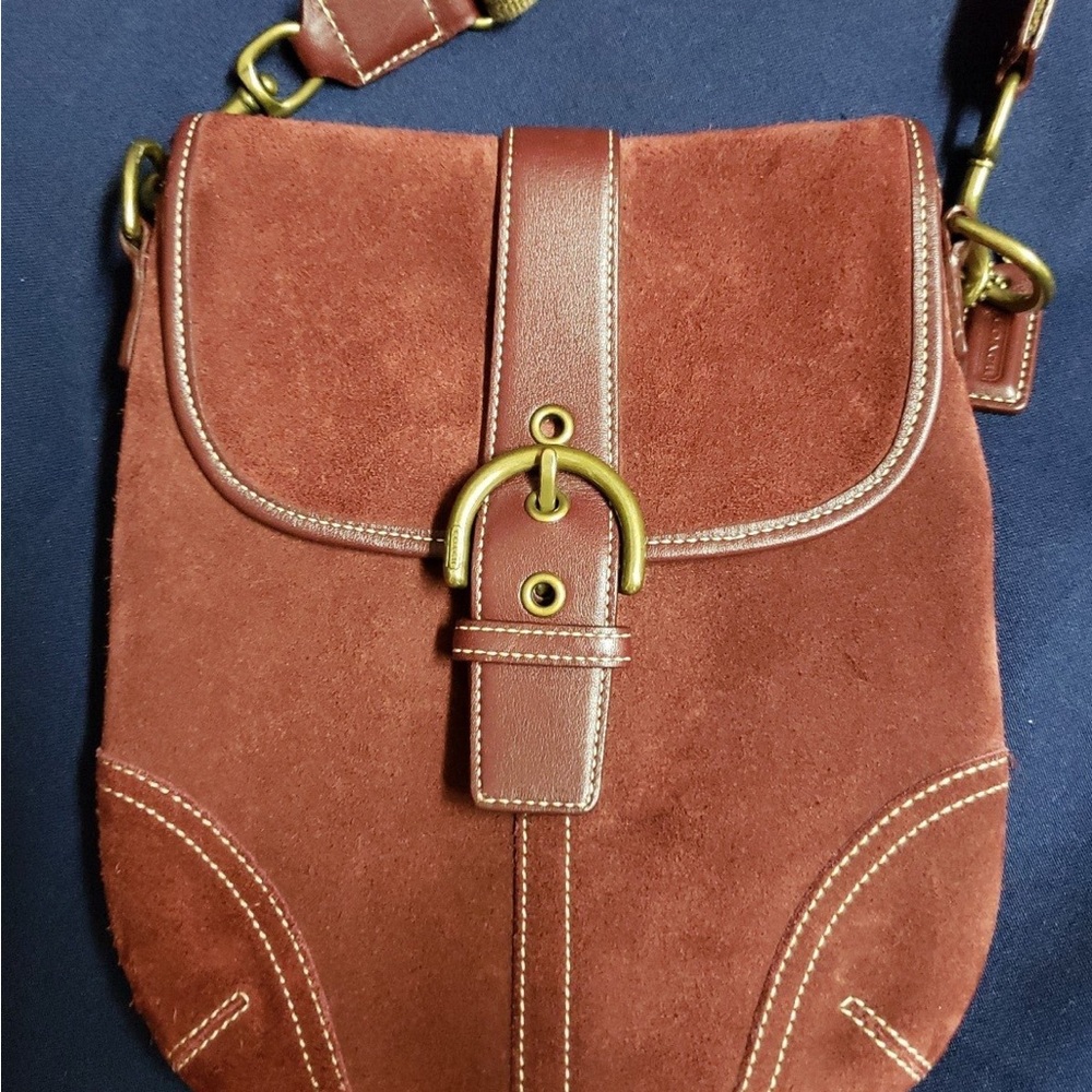 Suede Leather Crossbody Bag in Rust Brown - Unbranded